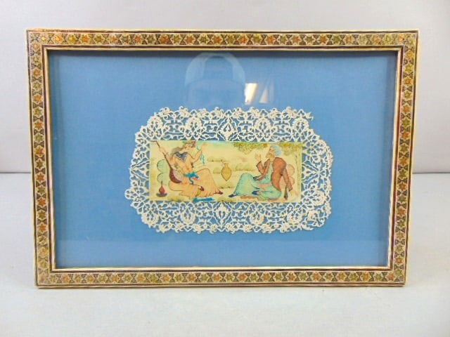 Middle Eastern Hand Painted Art w/ Khatam Inlaid Frame (1 of 5)