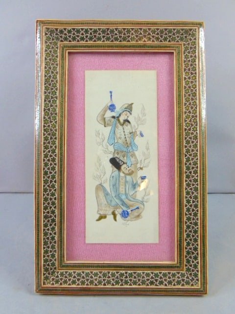 Middle Eastern Hand Painted Art w/ Khatam Inlaid Frame (1 of 8)