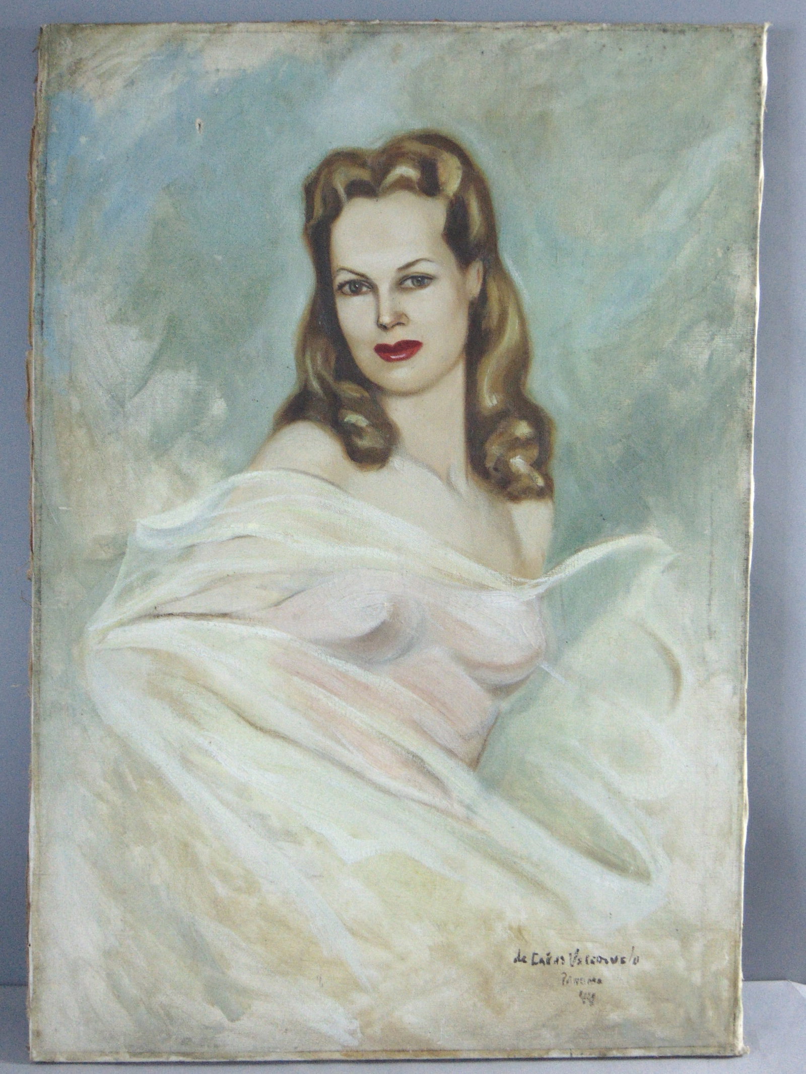 Vintage Estate Signed Portrait of Gladys Bendetsen Oil Painting (1 of 8)