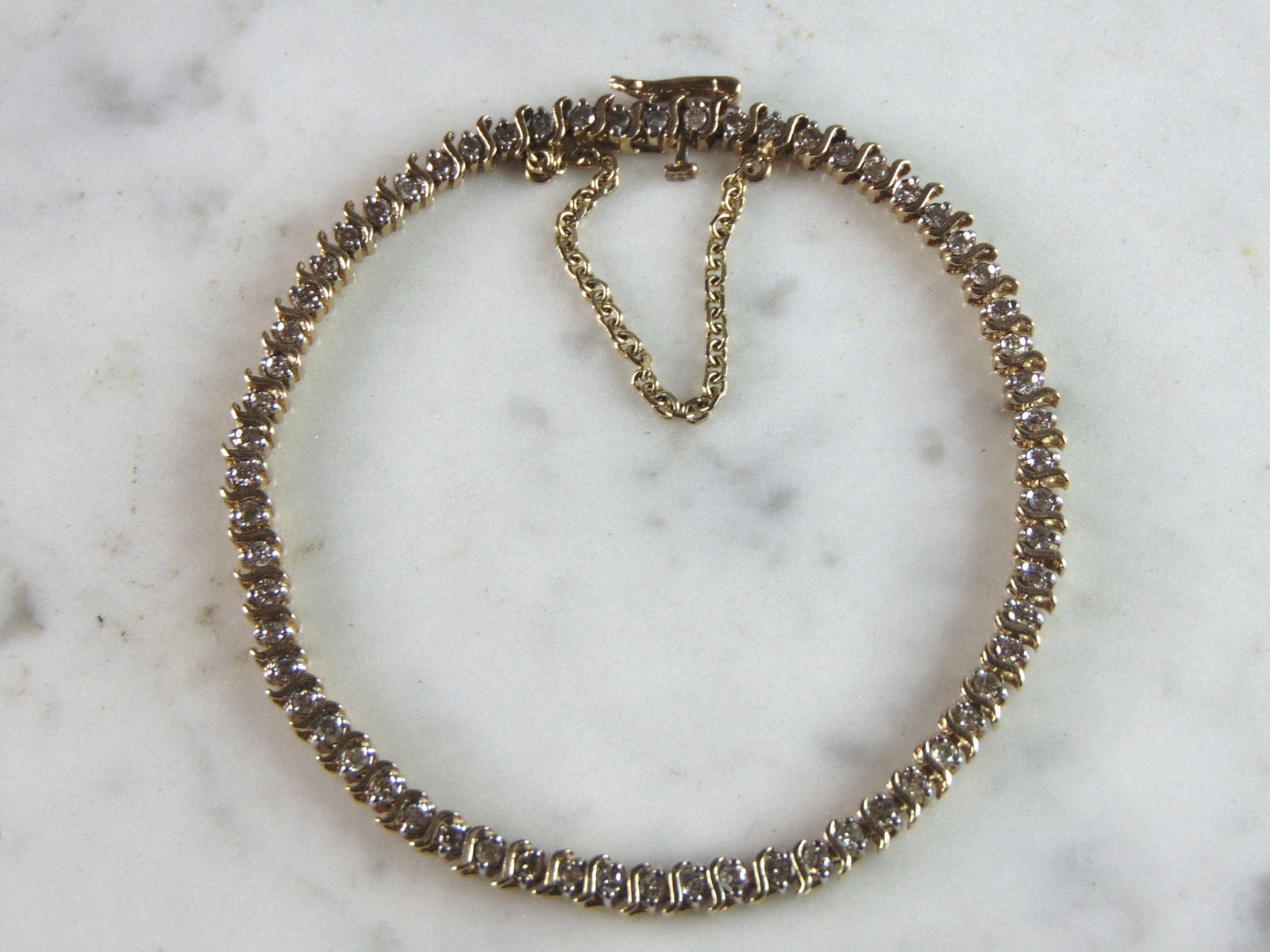 Womens Vintage Estate 14K Yellow Gold Diamond Tennis Bracelet (1 of 4)