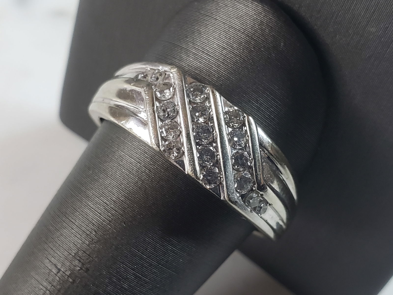 Mens Vintage Estate 14K White Gold Diamond Ring (1 of 5)