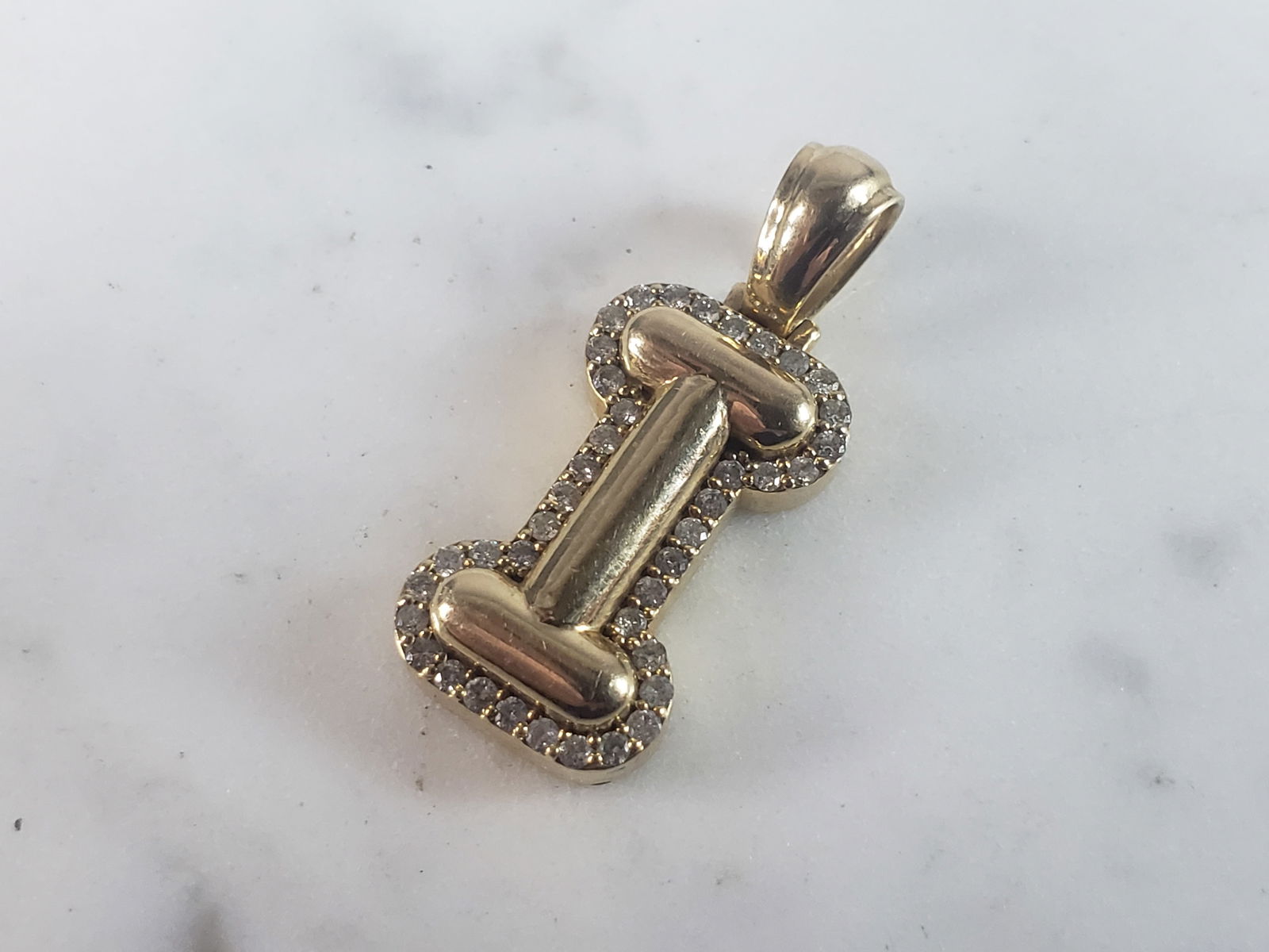 Womens Vintage Estate 14K Yellow Gold Letter I Diamond Pendant (1 of 3)