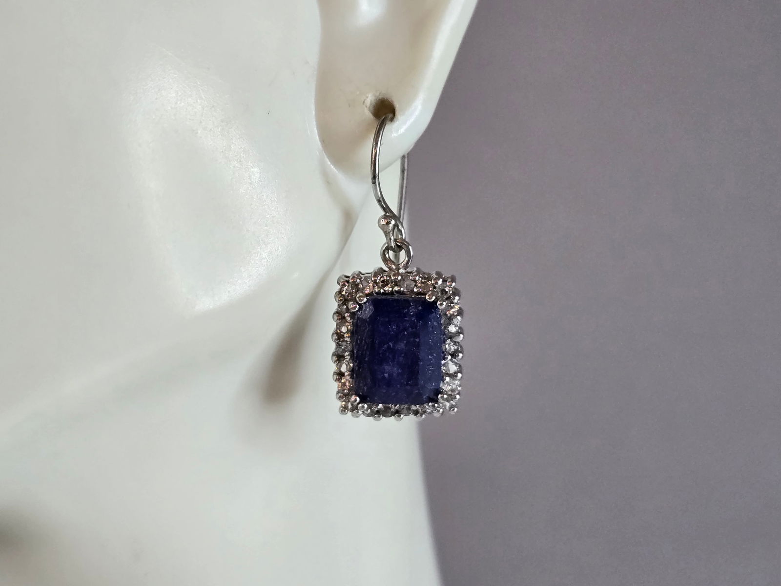Womens Vintage Estate Sterling Silver Natural Sapphire CZ Earrings (1 of 3)