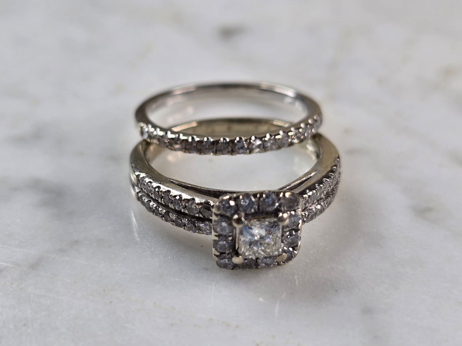 Womens Vintage Estate 14k White Gold Diamond Ring Set (1 of 5)
