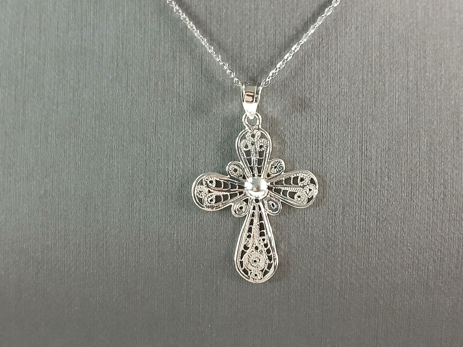 Womens Sterling Silver Religious Filigree Cross Pendant Necklace (1 of 4)