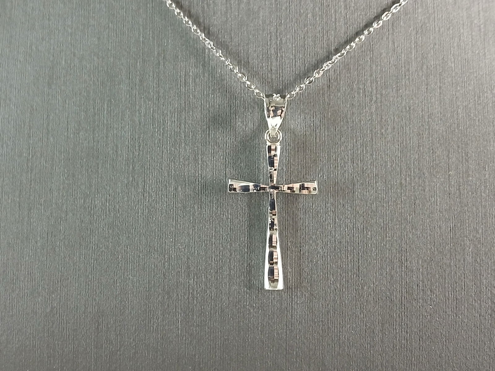 Womens Sterling Silver Religious Modernist Cross Pendant Necklace (1 of 4)