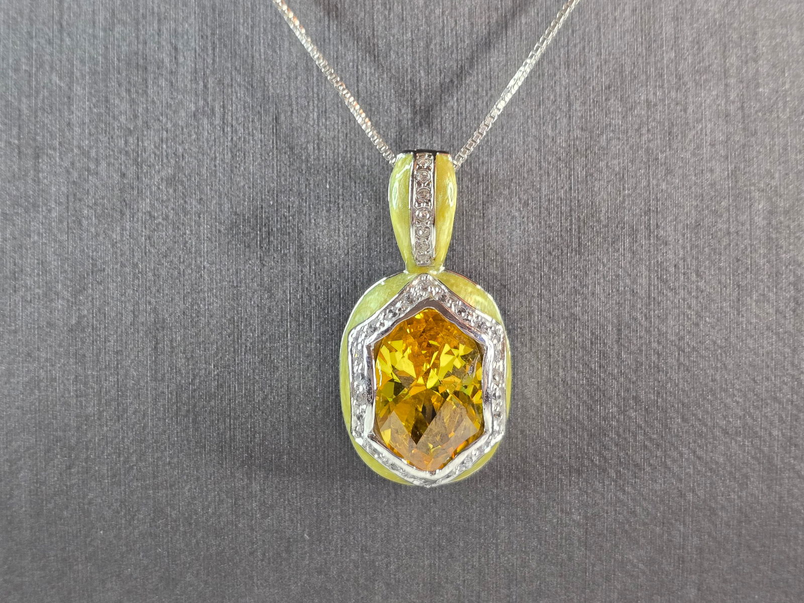 Womens Sterling Silver Necklace w/ Citrine Stone Enamel Pendant (1 of 4)