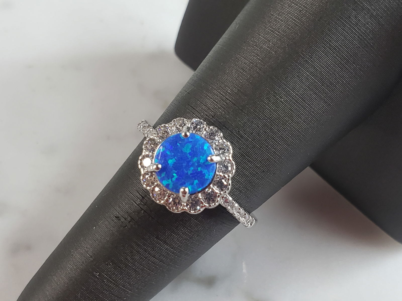 Womens Estate Sterling Silver Modernist Blue Opal Ring (1 of 5)