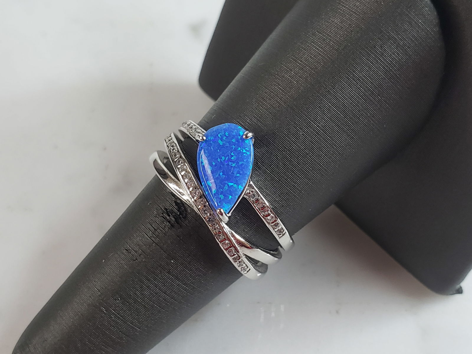 Womens Estate Sterling Silver Modernist Blue Opal Ring (1 of 5)