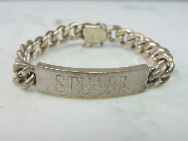 Mens Vintage Estate Sterling Silver Stuart ID Bracelet (1 of 4)