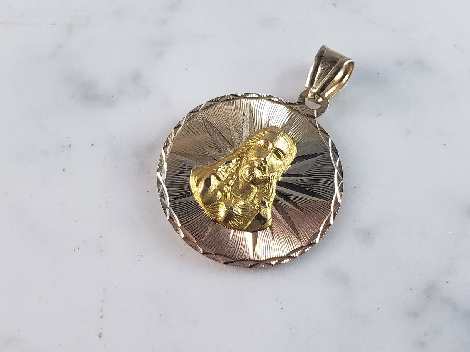 Vintage Estate 14K Mixed Gold Religious Pendant (1 of 3)