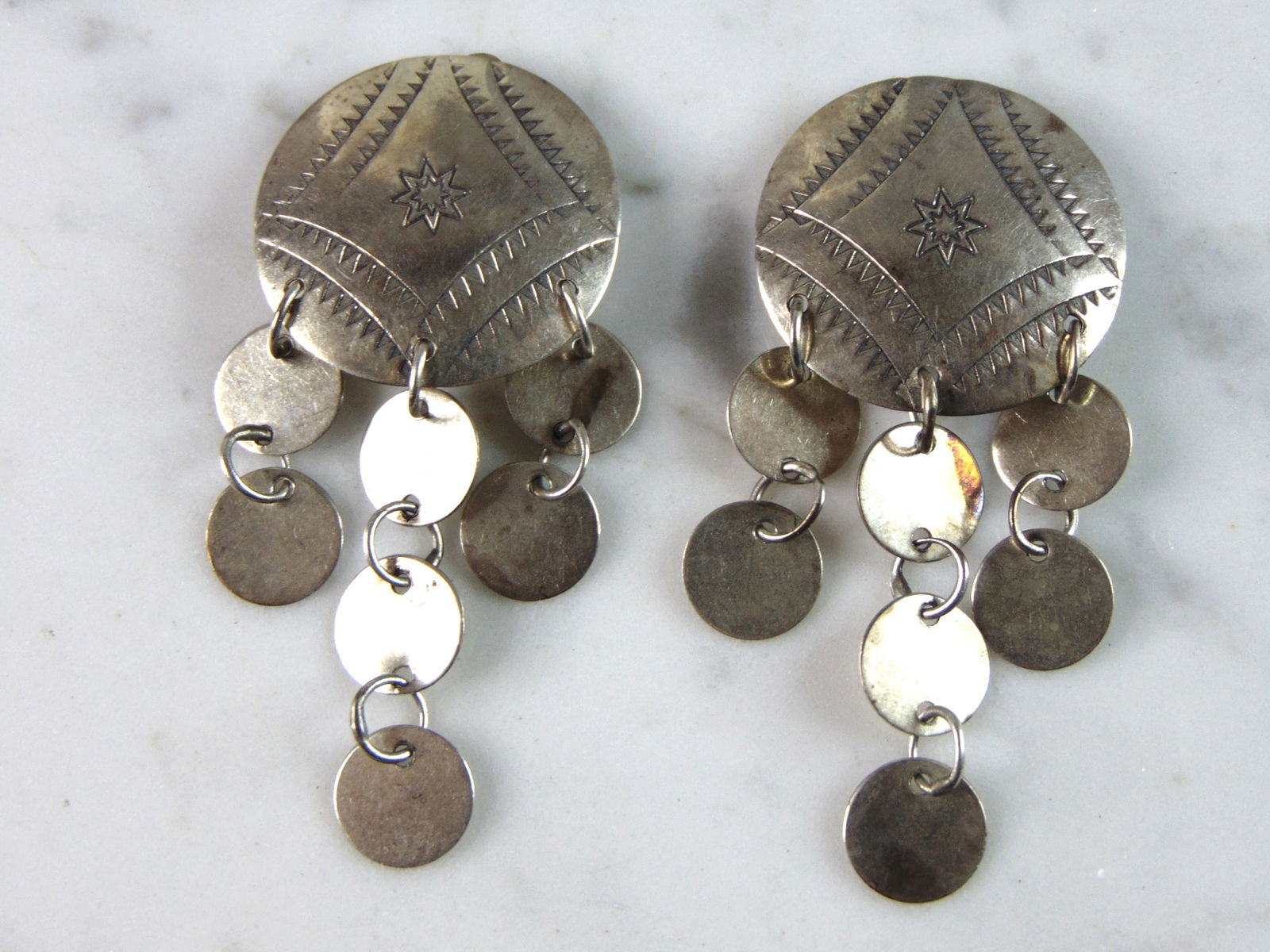 Womens Vintage Estate Sterling Silver Southwestern Clip On Earrings (1 of 3)