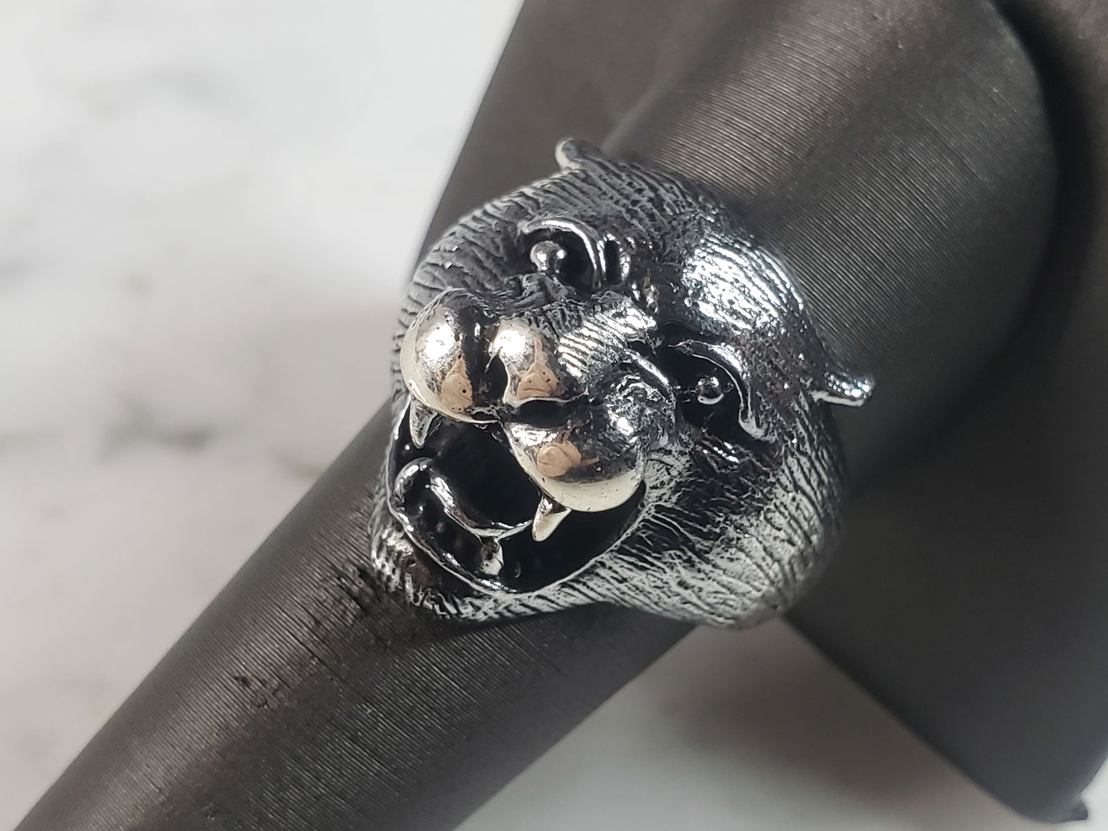 Mens Sterling Silver Panther Cougar Head Ring (1 of 5)