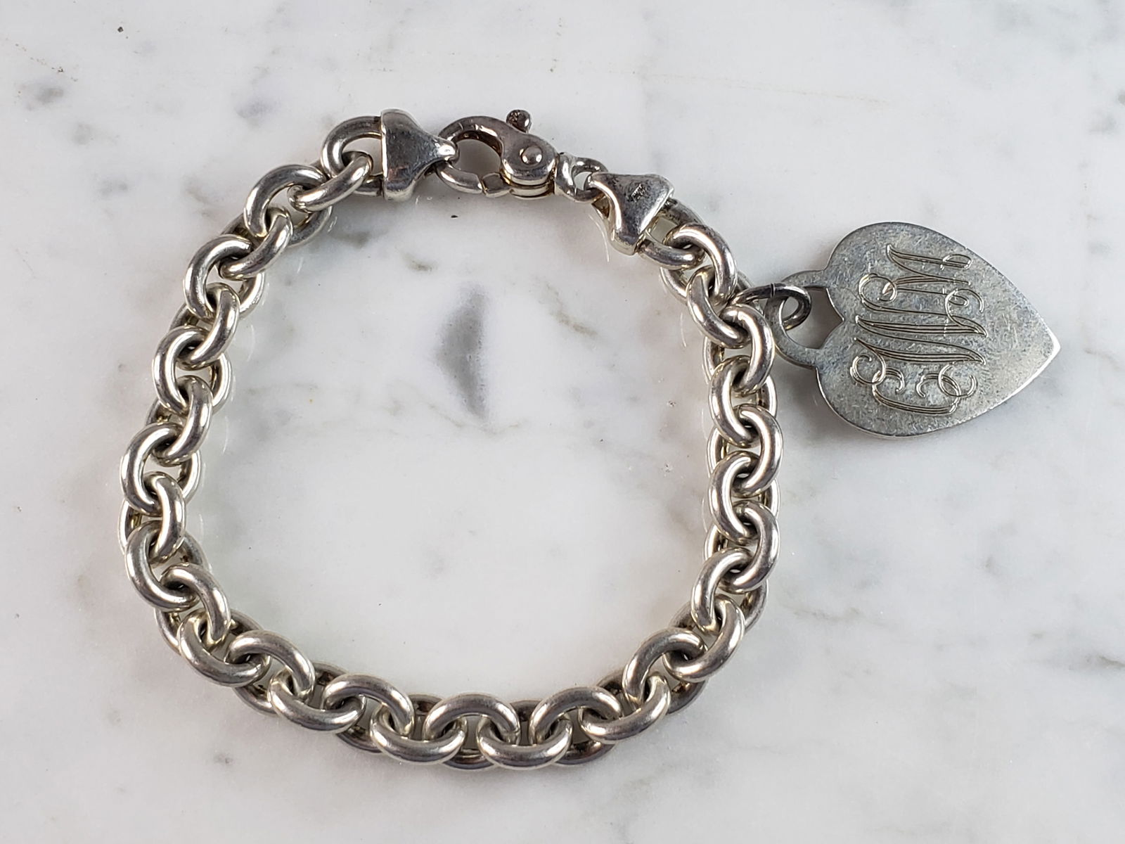 Womens Vintage Estate Sterling Silver Heart Charm Bracelet (1 of 5)