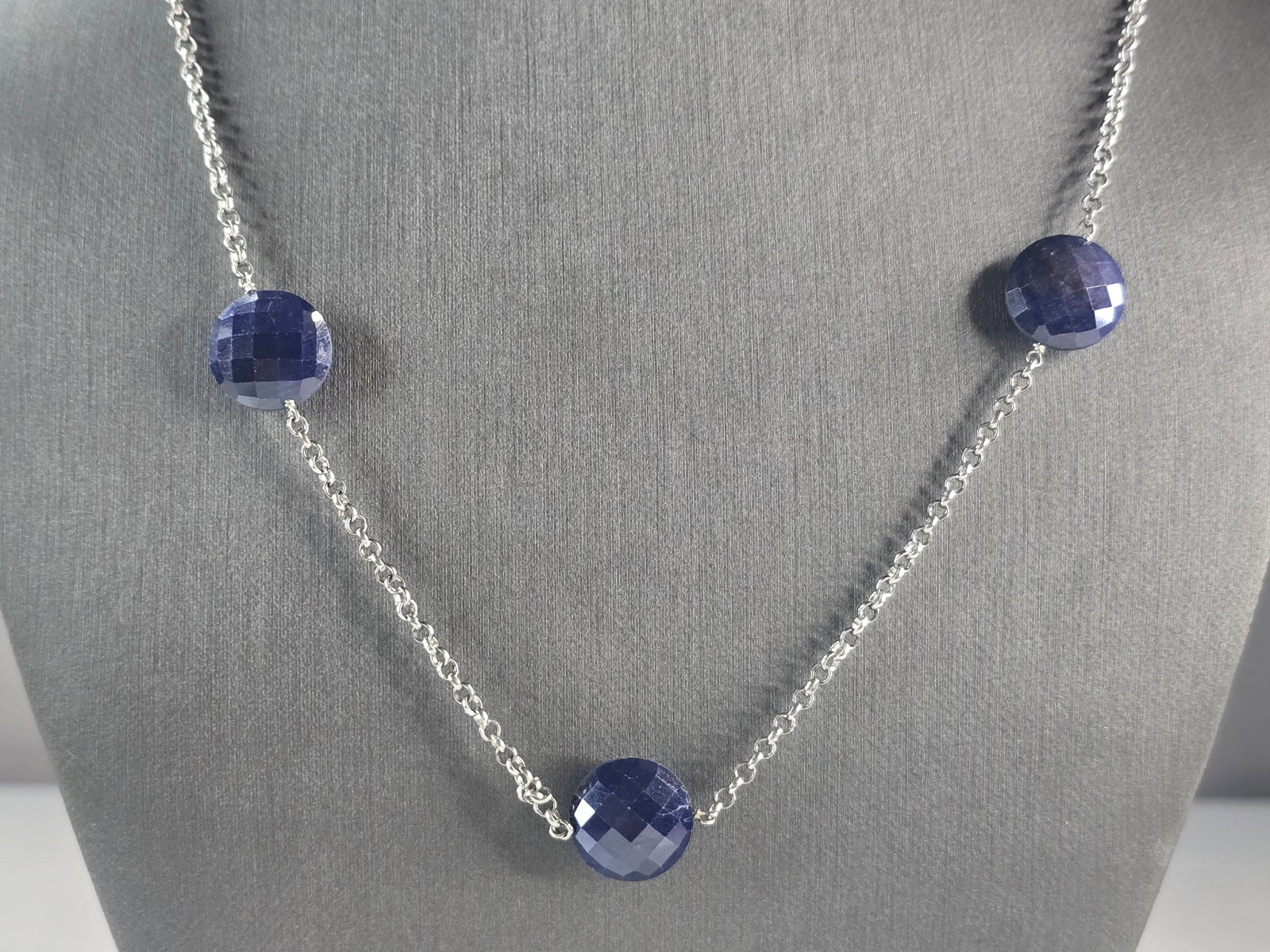 Womens Sterling Silver Natural Sapphire Necklace (1 of 4)