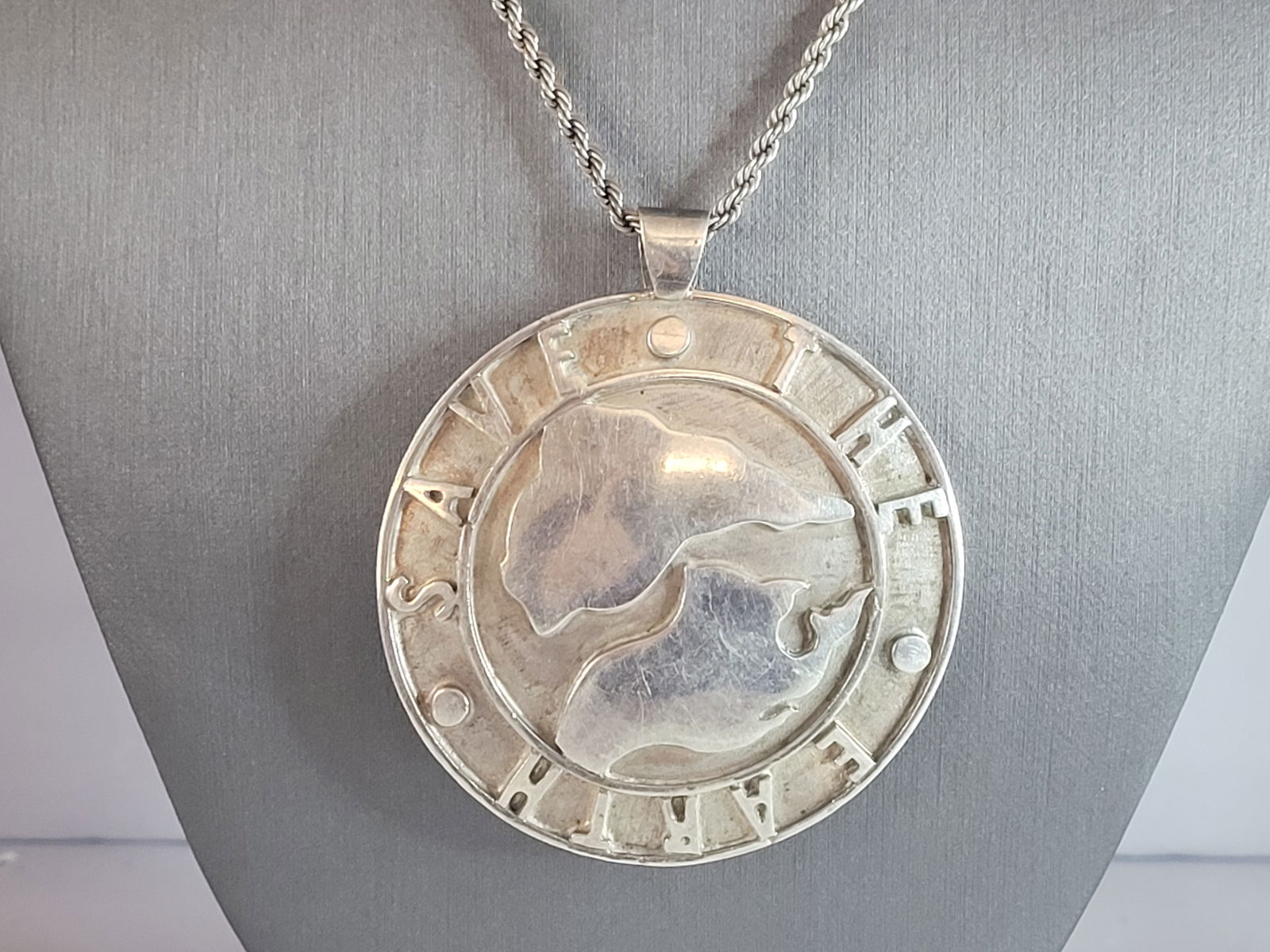Vintage Estate Sterling Silver Schoenfeld Save the Earth Pendant Necklace (1 of 5)