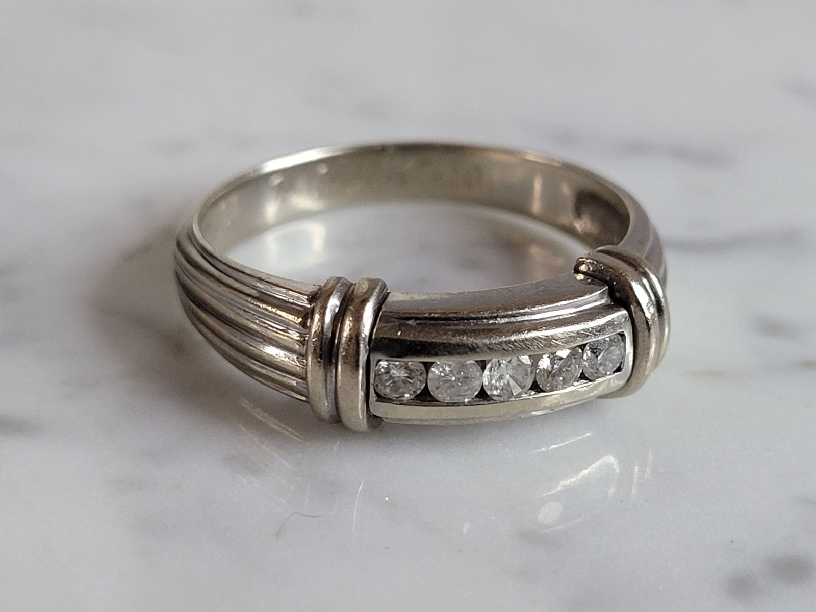 Mens Vintage Estate 14K White Gold Diamond Ring (1 of 3)