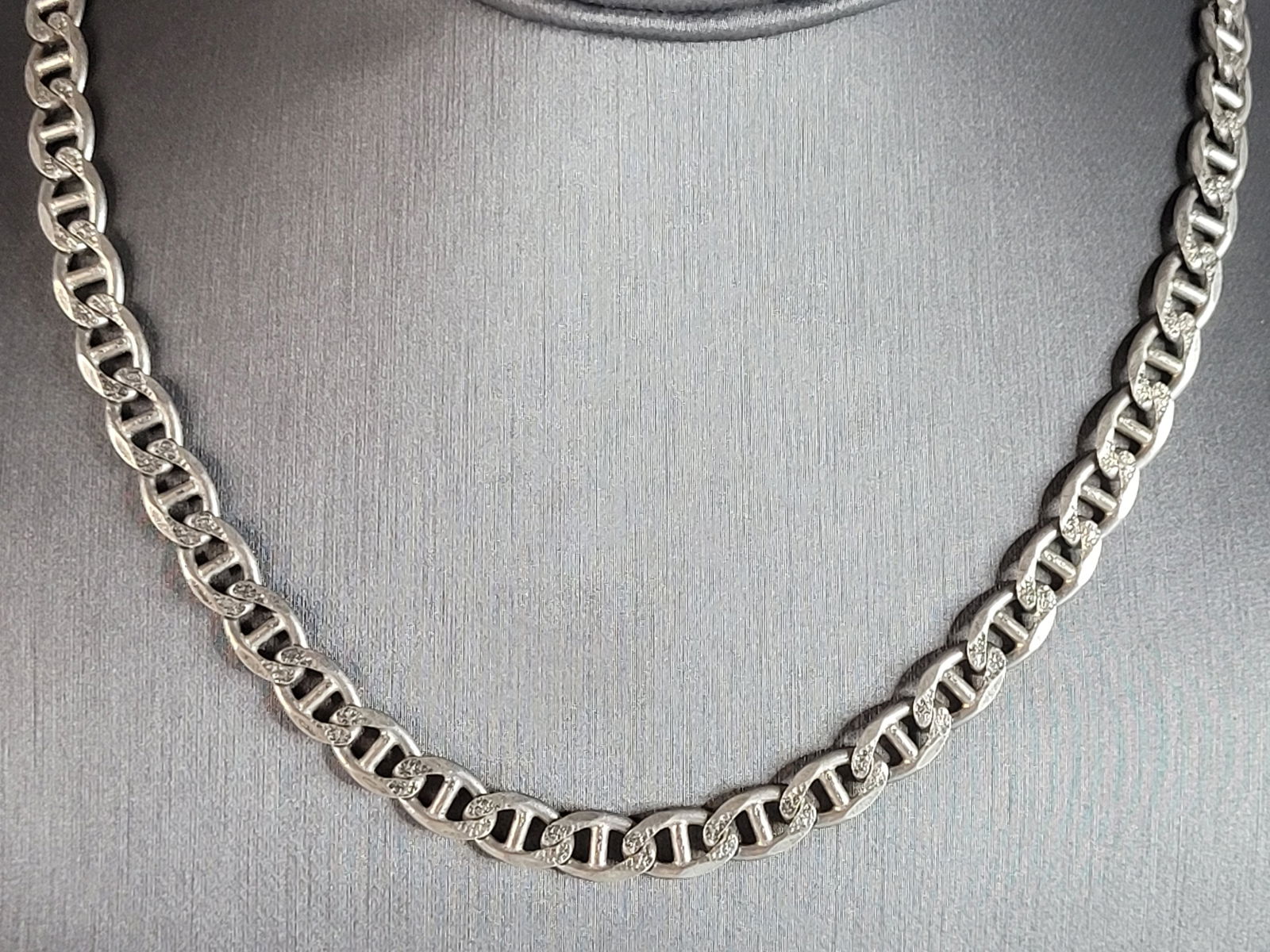 Mens Vintage Estate Sterling Silver Reversible Chain Link Necklace (1 of 5)