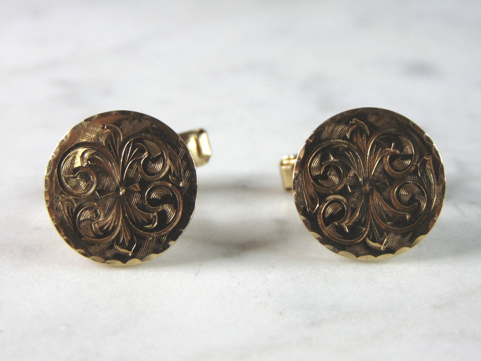 Mens Vintage Estate 14k Yellow Gold Fleur-de-lis Cufflinks (1 of 3)