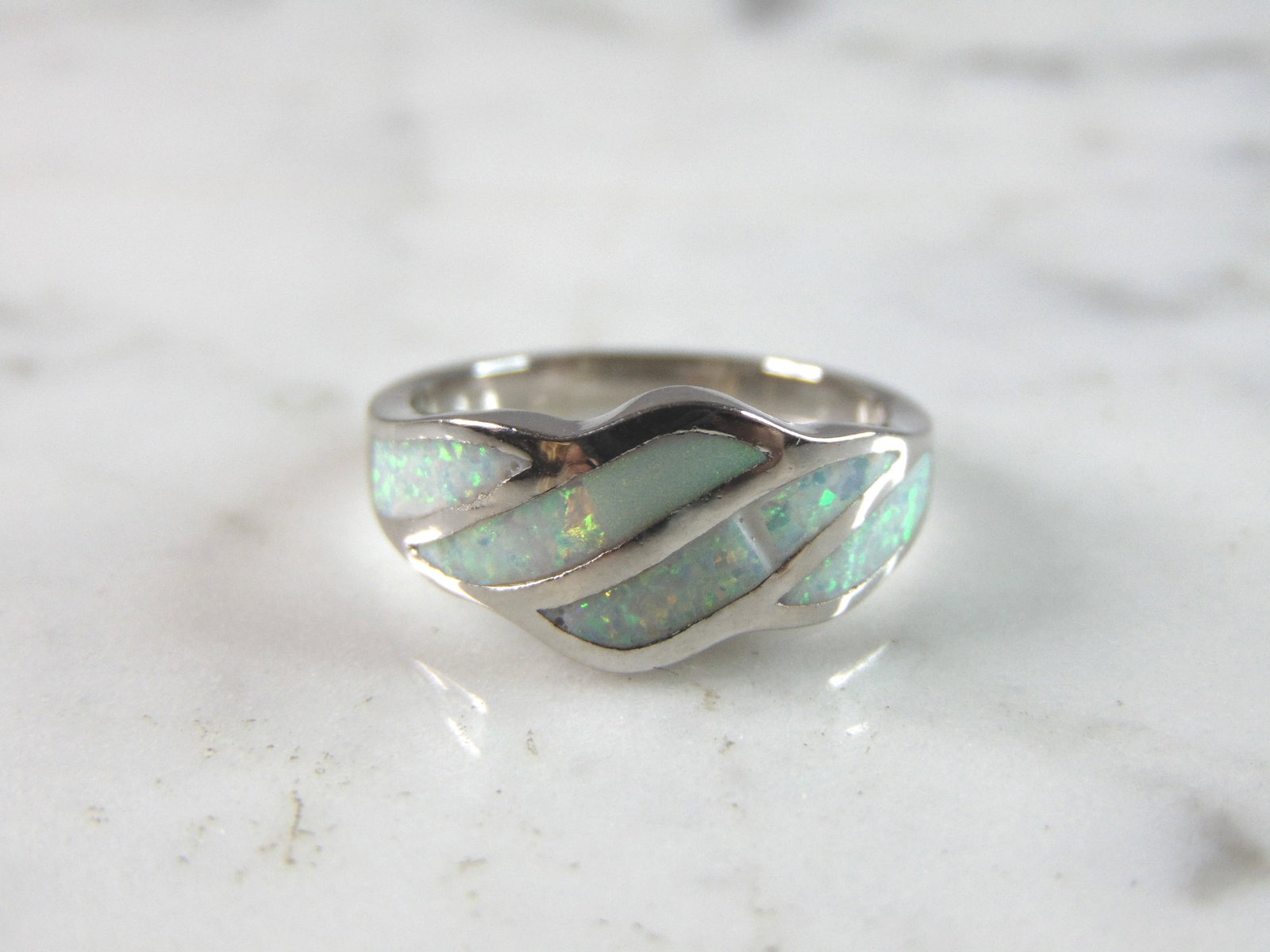 Womens Sterling Silver Modernist Opal Ring - 2