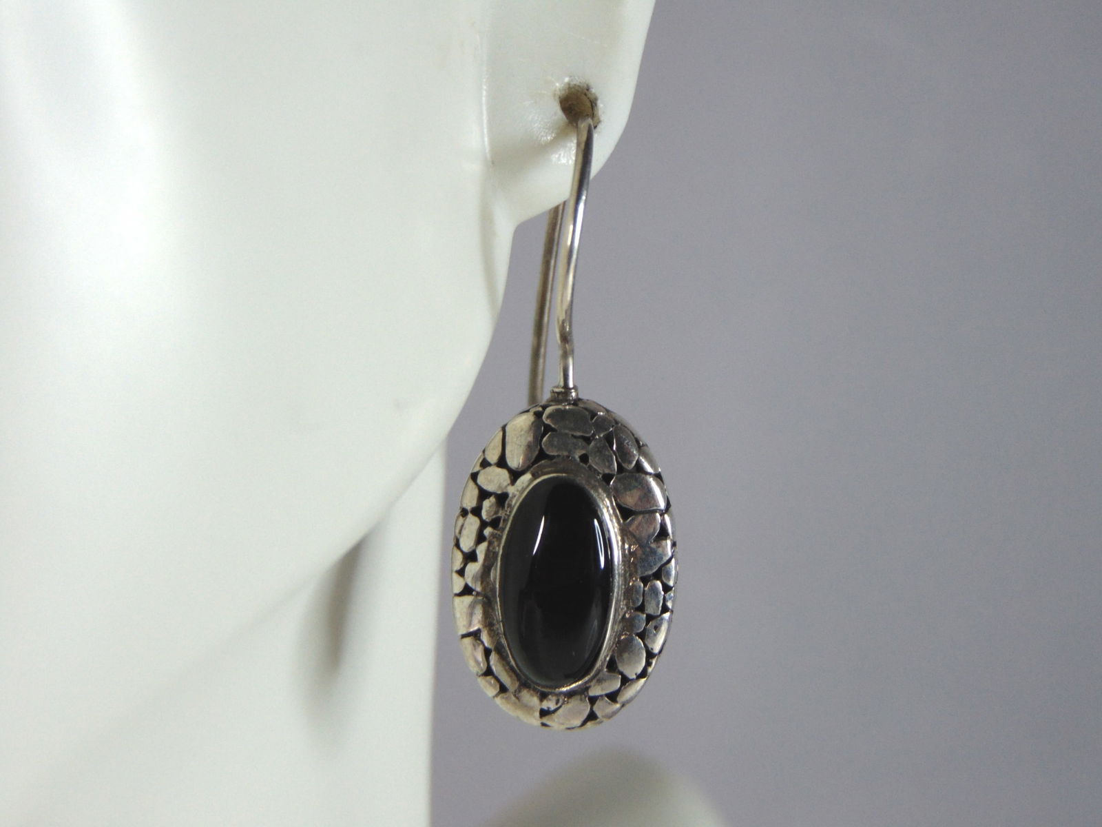 Womens Vintage Estate Sterling Silver Onyx Earrings (1 of 4)