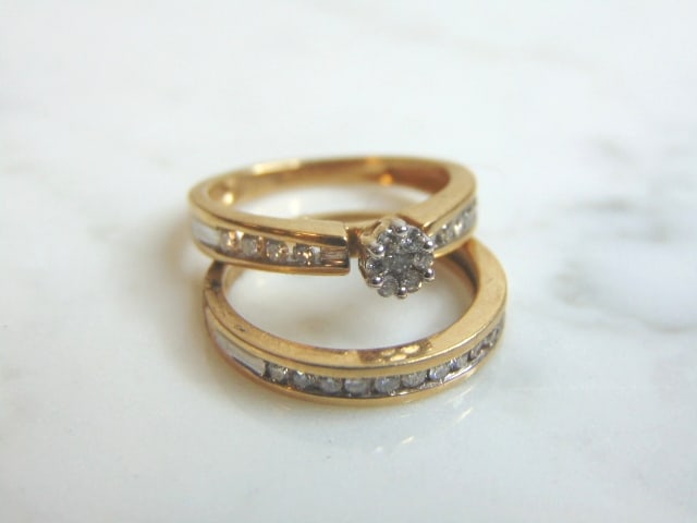 Womens Vintage 10K Gold Diamond Wedding Ring Set (1 of 4)