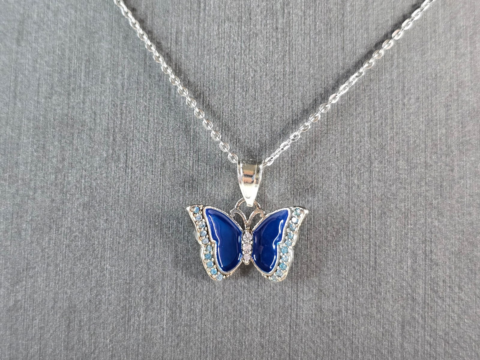 Womens Estate Sterling Silver Enamel Butterfly Pendant Necklace (1 of 4)
