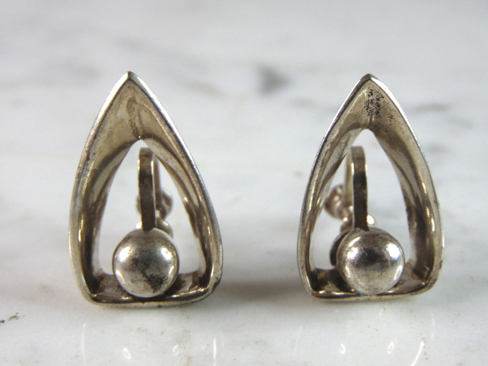Womens Vintage Estate Sterling Silver Modernist Clamp Earrings (1 of 3)