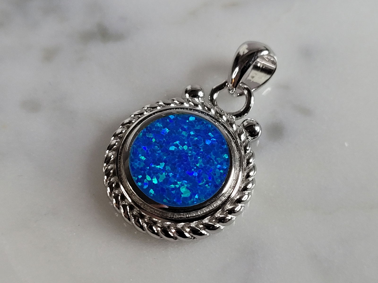Womens Sterling Silver Modernist Blue Opal Pendant (1 of 3)