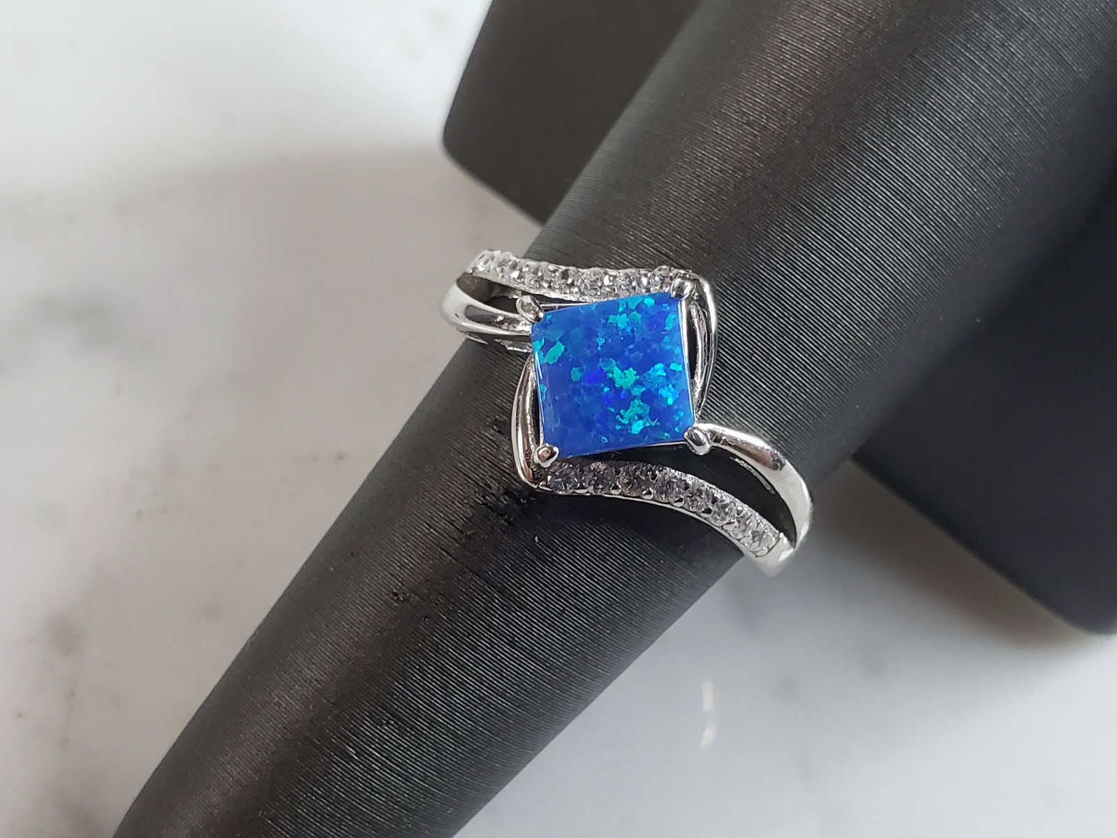 Womens Sterling Silver Modernist Blue Opal Ring (1 of 5)