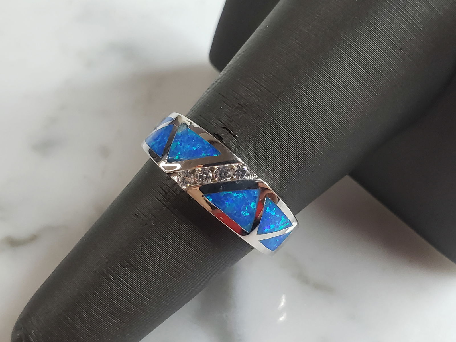 Womens Estate Sterling Silver Modernist Blue Opal Ring (1 of 5)