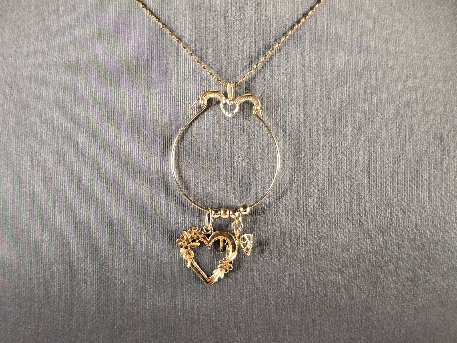 Womens Vintage Estate 14K Yellow Gold Heart Charm Pendant Necklace (1 of 6)
