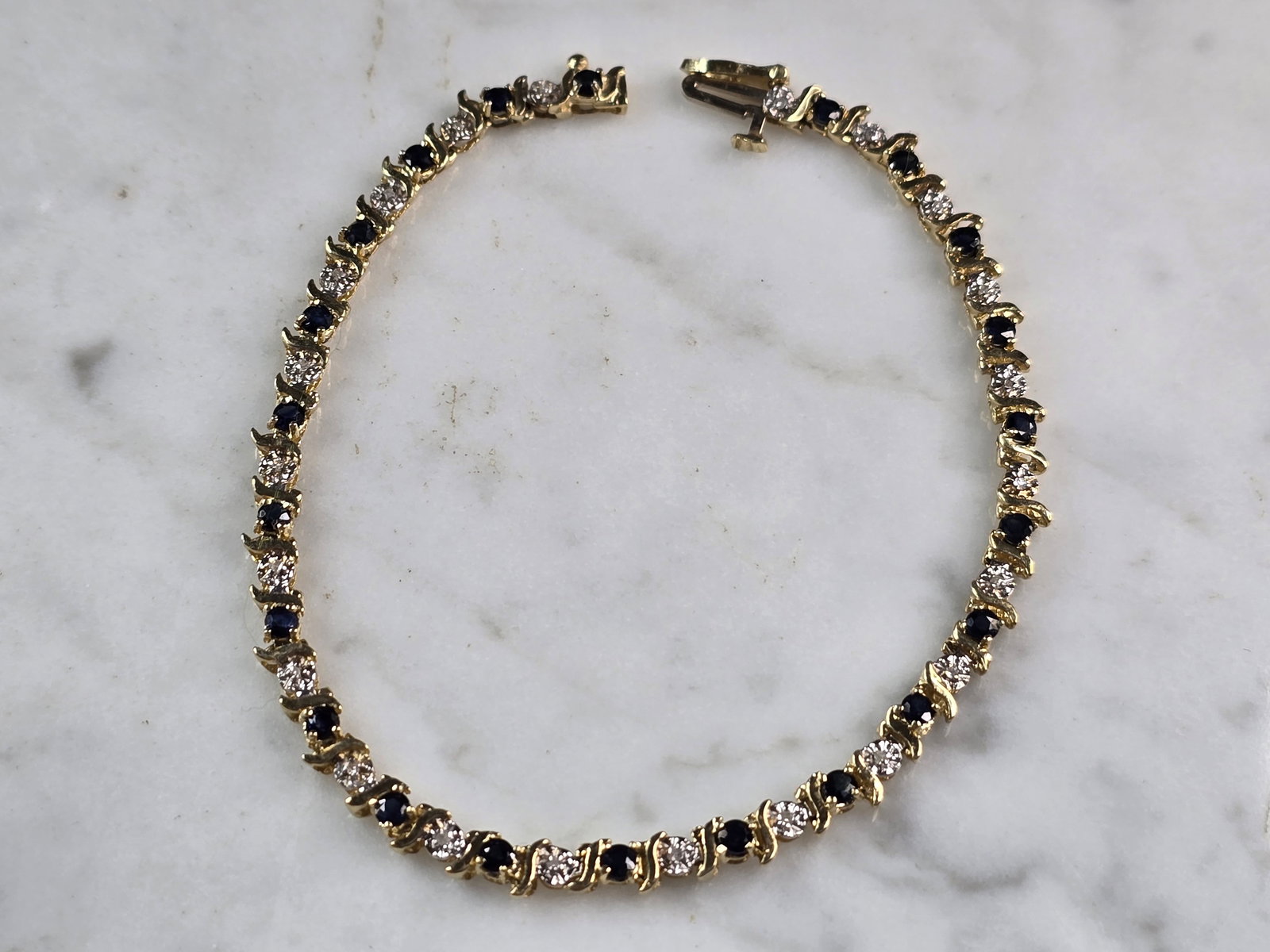 Womens Vintage Estate 14k Gold Diamond & Sapphire Tennis Bracelet (1 of 4)