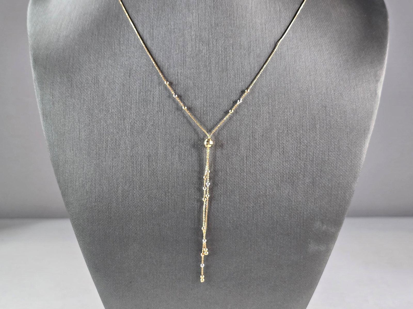 Womens Vintage Estate 14K Yellow White Gold Beaded Tassle Necklace (1 of 3)