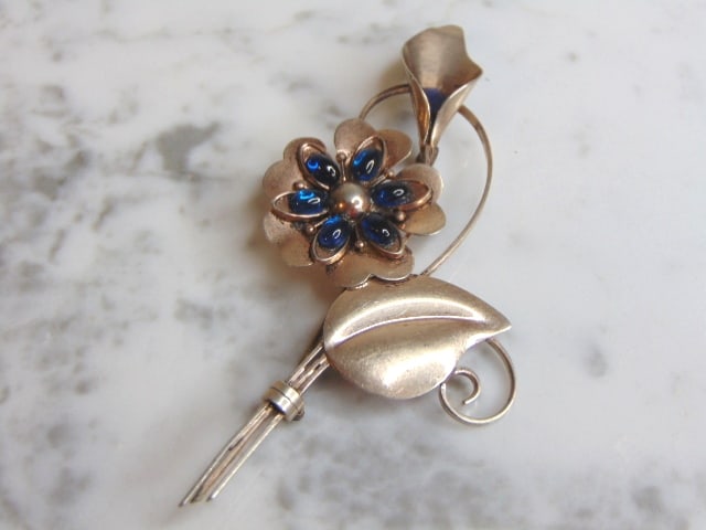 Womens Vintage Estate Sterling Silver Flower Brooch (1 of 2)