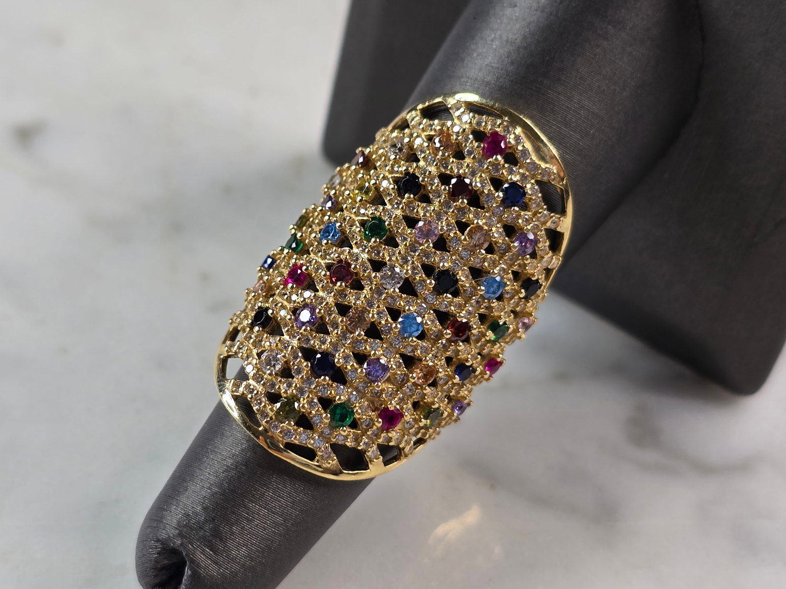 Womens 14k Yellow Gold Modernist Multi Stone Ring (1 of 6)