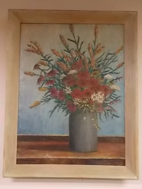 ANTIQUE GODFREY BIEHL LISTED ARTIST FLORAL OIL PAINTING (1 of 4)