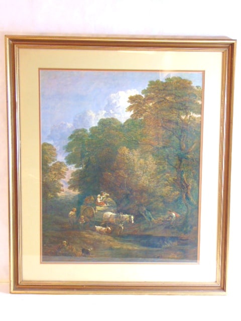 VINTAGE LITHO MARKET CART BY GAINSBOROUGH: A BEAUTIFUL VINTAGE ANTIQUE LITHO ENTITLED "THE MARKET CART", DONE BY THOMAS GAINSBOROUGH. THE LITHO WITH THE FRAME MEASURES 33" BY 28 1/2" , AND IS IN GREAT CONDITION. SHIPPING AND HANDLING IS $100