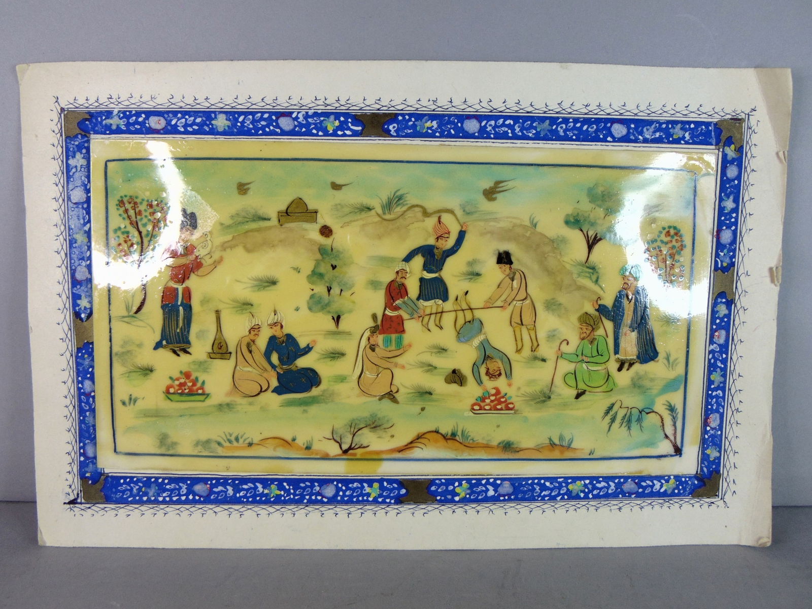 Vintage Decorative Persian Indian Mughal Hand Painted Party Scene (1 of 3)