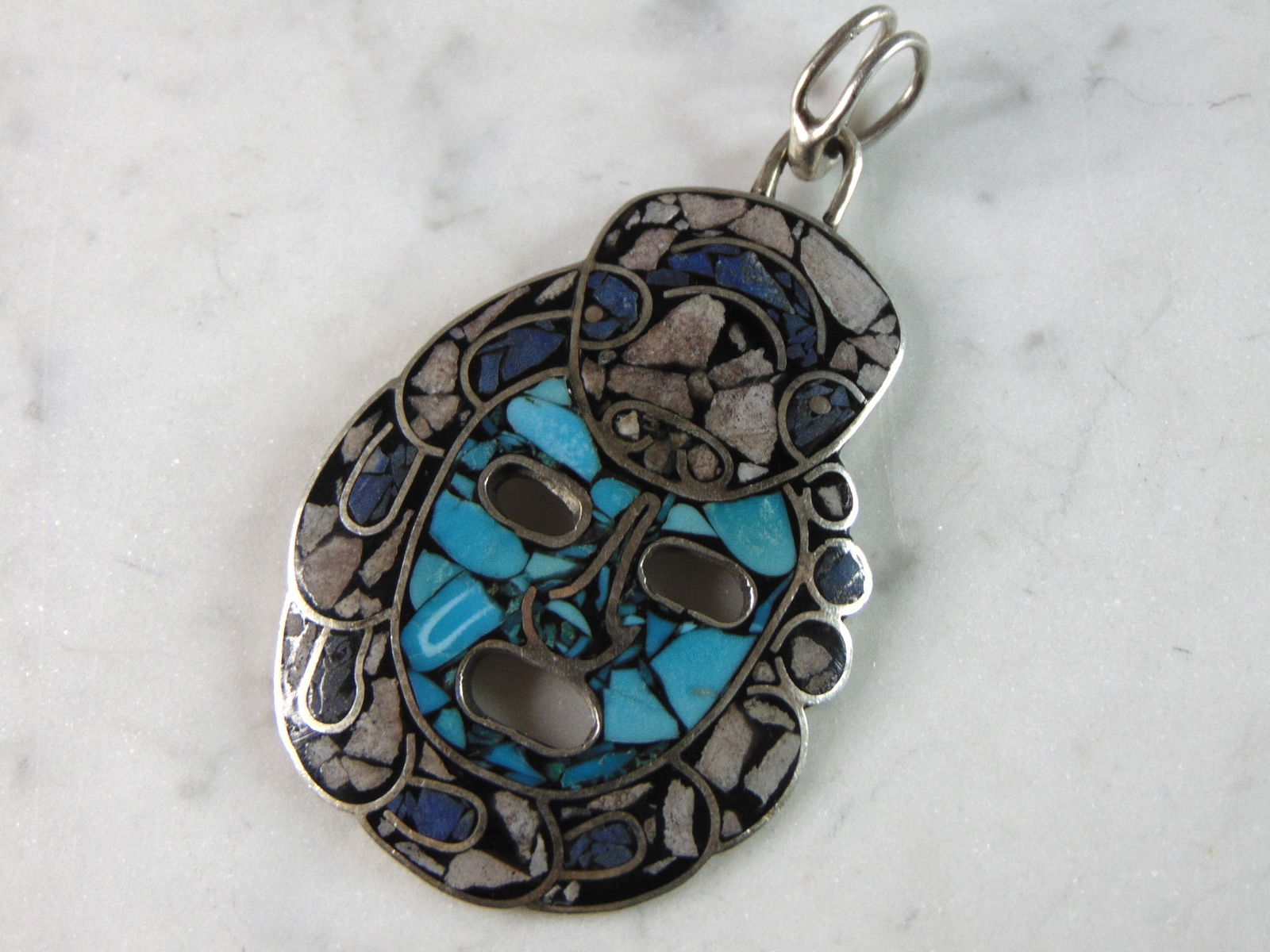 Womens Vintage Estate Sterling Silver Southwestern Turquoise Pendant (1 of 3)