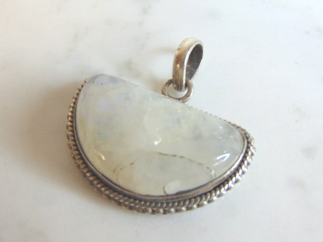 Womens Vintage Estate Sterling Silver Quartz Pendant (1 of 2)