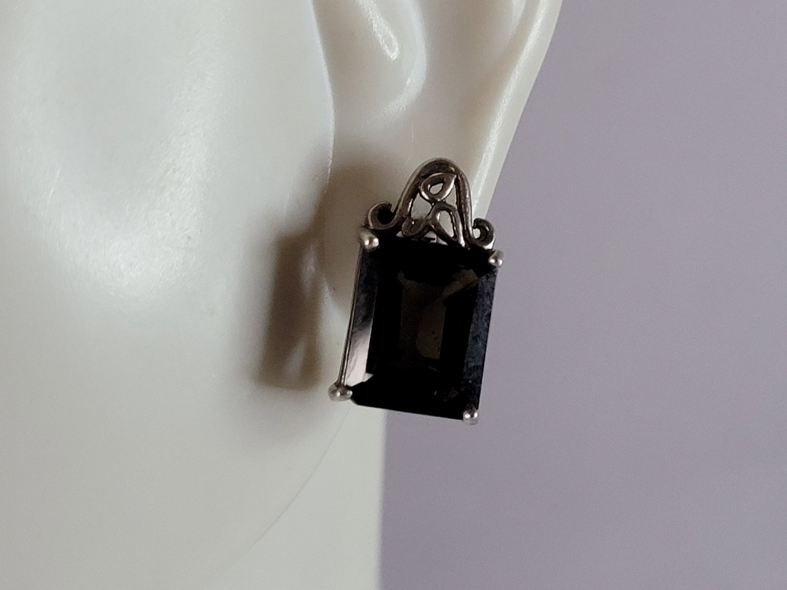 Womens Vintage Estate Sterling Silver Smoky Quartz Earrings (1 of 4)