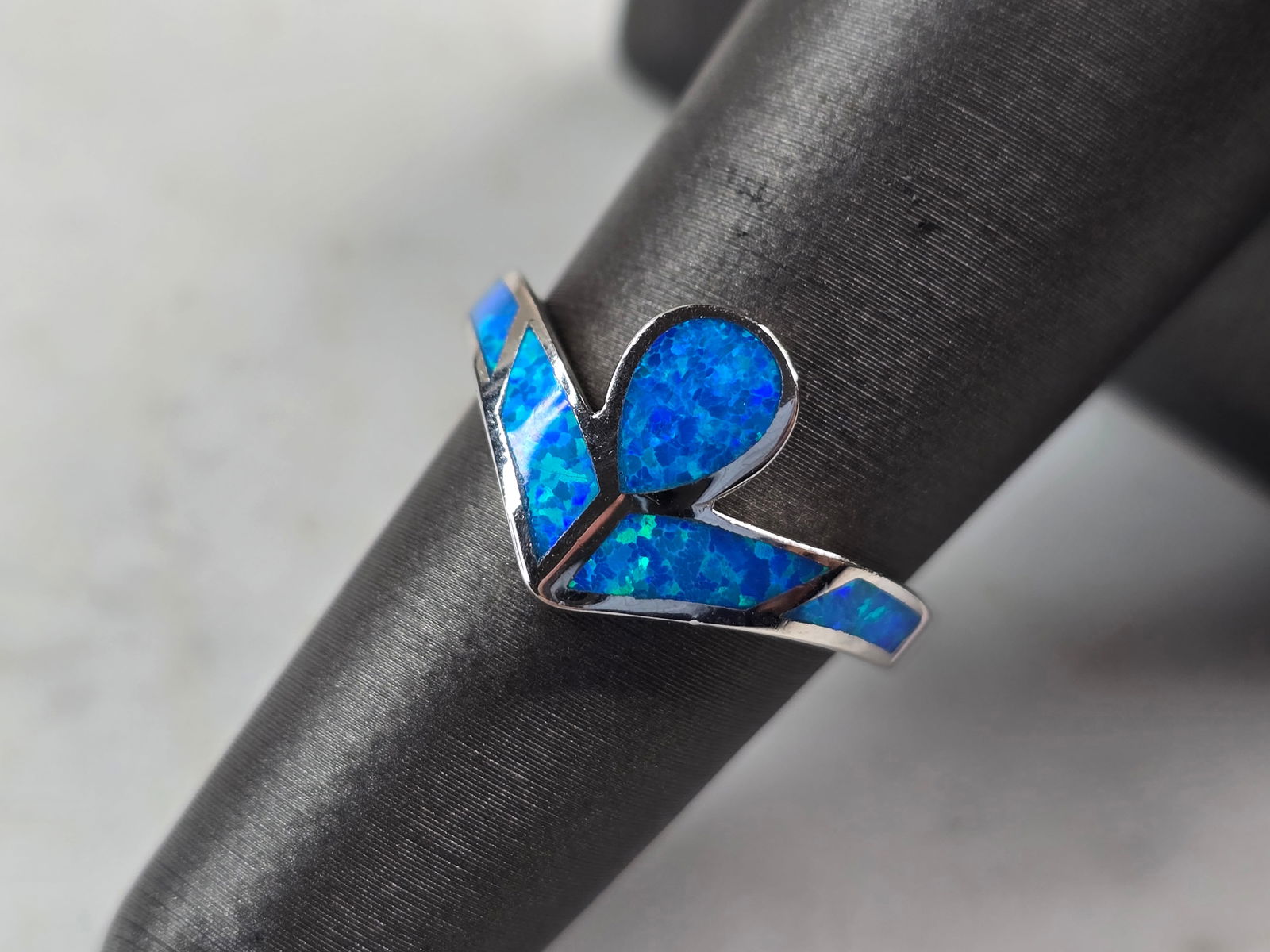 Womens Sterling Silver Modernist Blue Opal Ring (1 of 5)