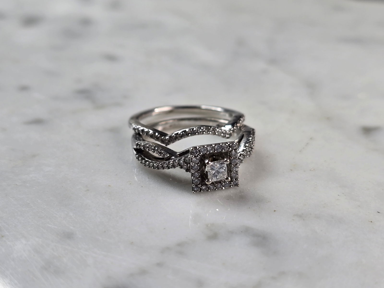 Womens Vintage Estate 14K White Gold Diamond Engagement Ring Set (1 of 5)