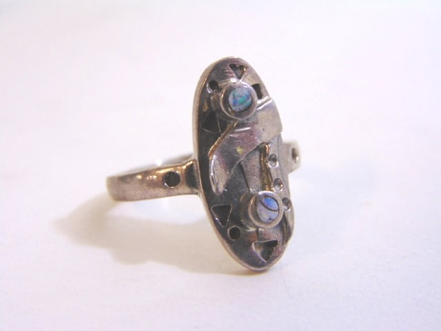 Sterling Silver Modern Abstract Abalone Ring - 5