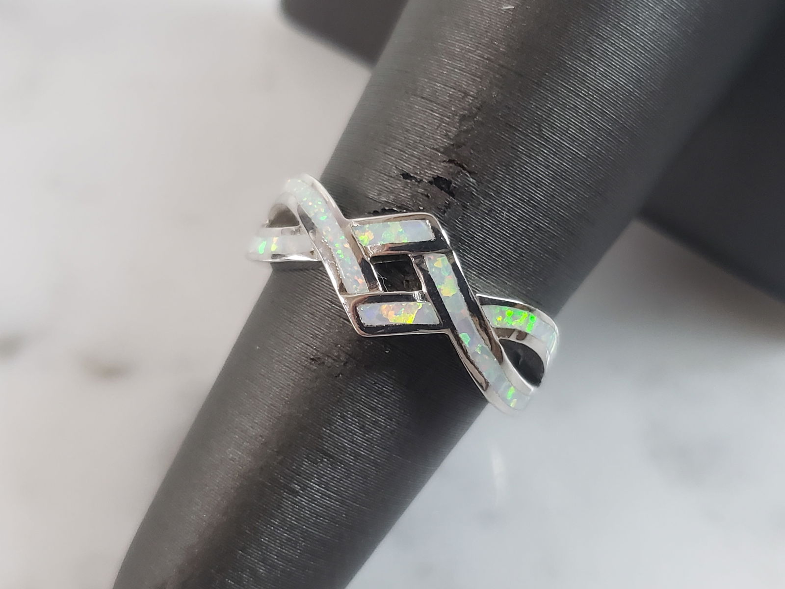 Womens Vintage Estate Sterling Silver Modernist Opal Ring (1 of 5)