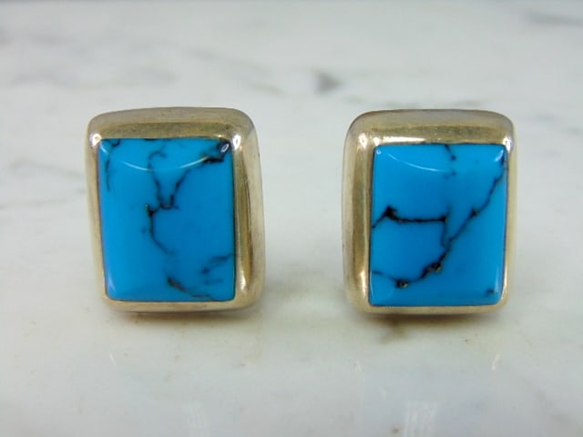 Womens Sterling Silver Turquoise Clip On Earrings (1 of 3)