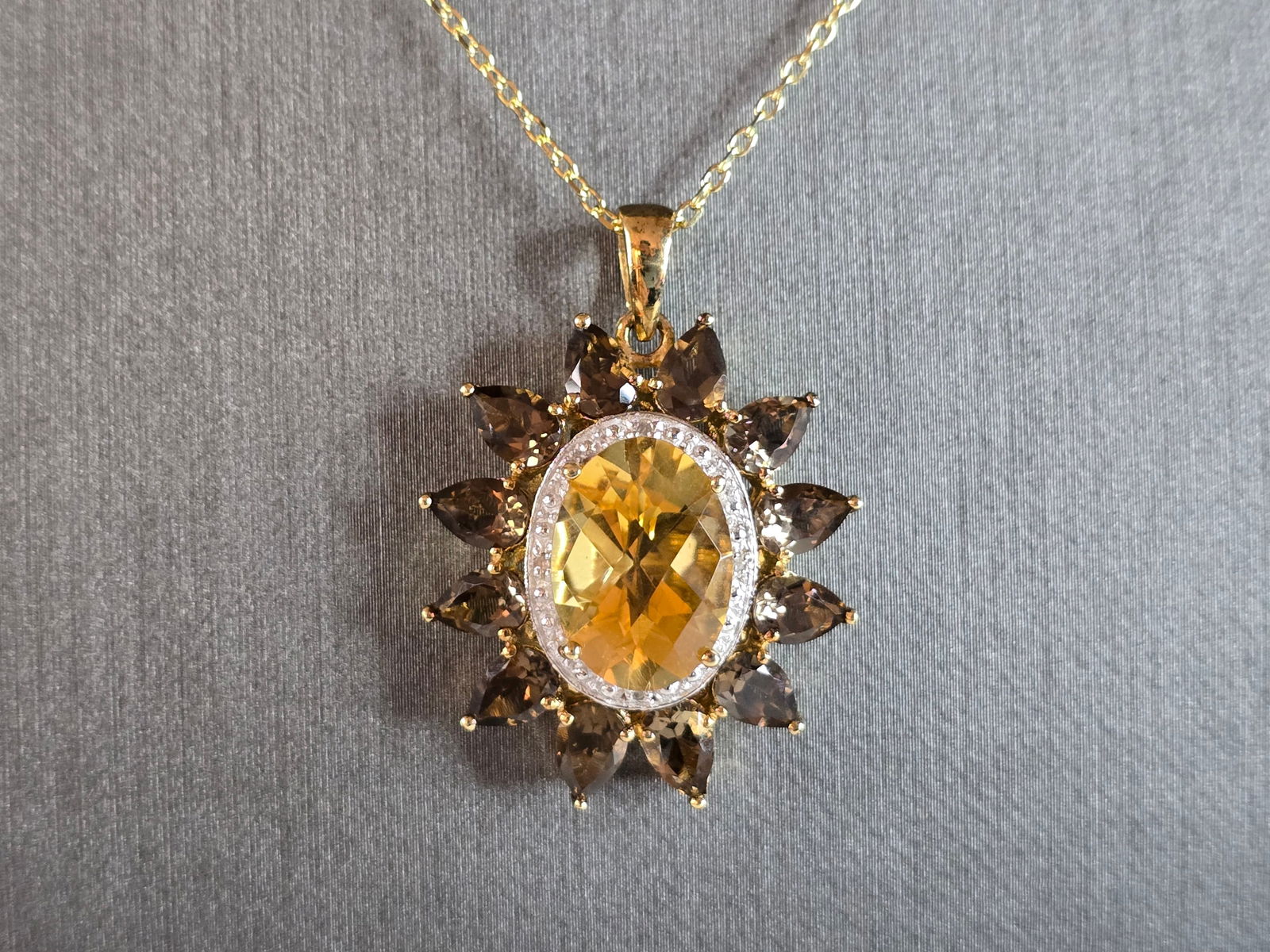 Womens Sterling Silver Necklace w/ Citrine Stone Pendant (1 of 4)