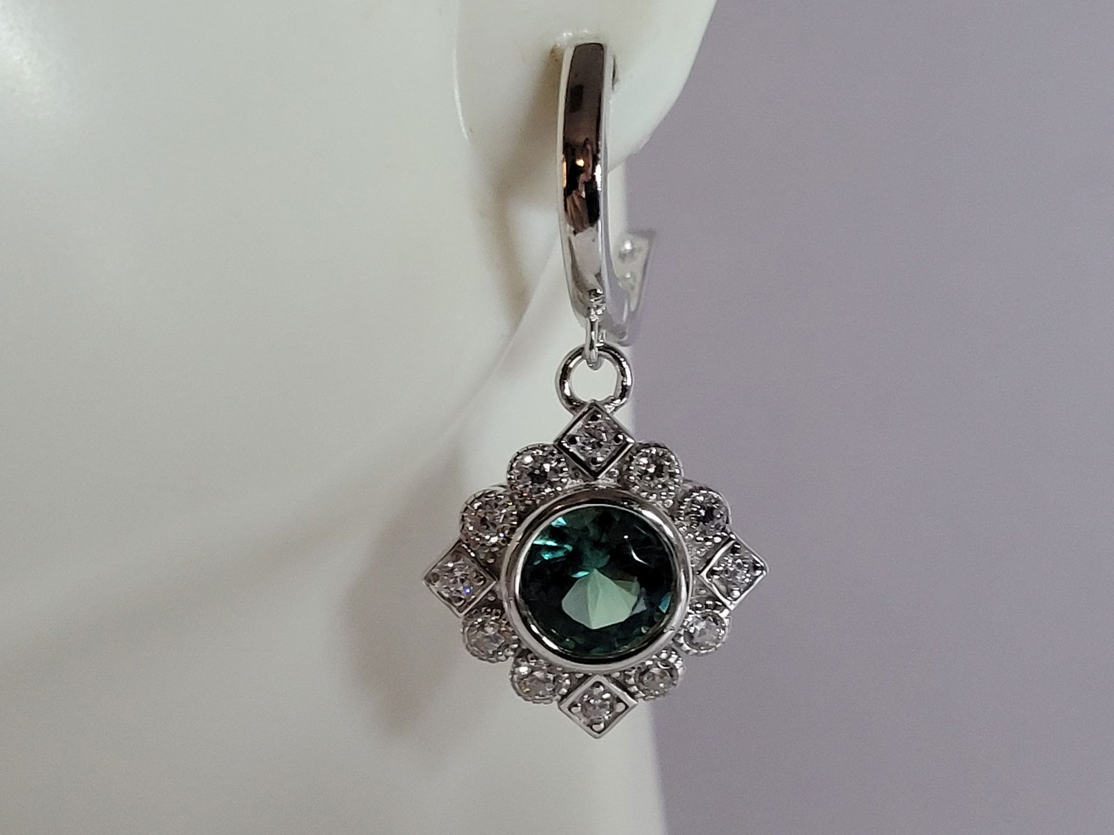 Womens Estate Sterling Silver Modernist CZ Earrings (1 of 4)