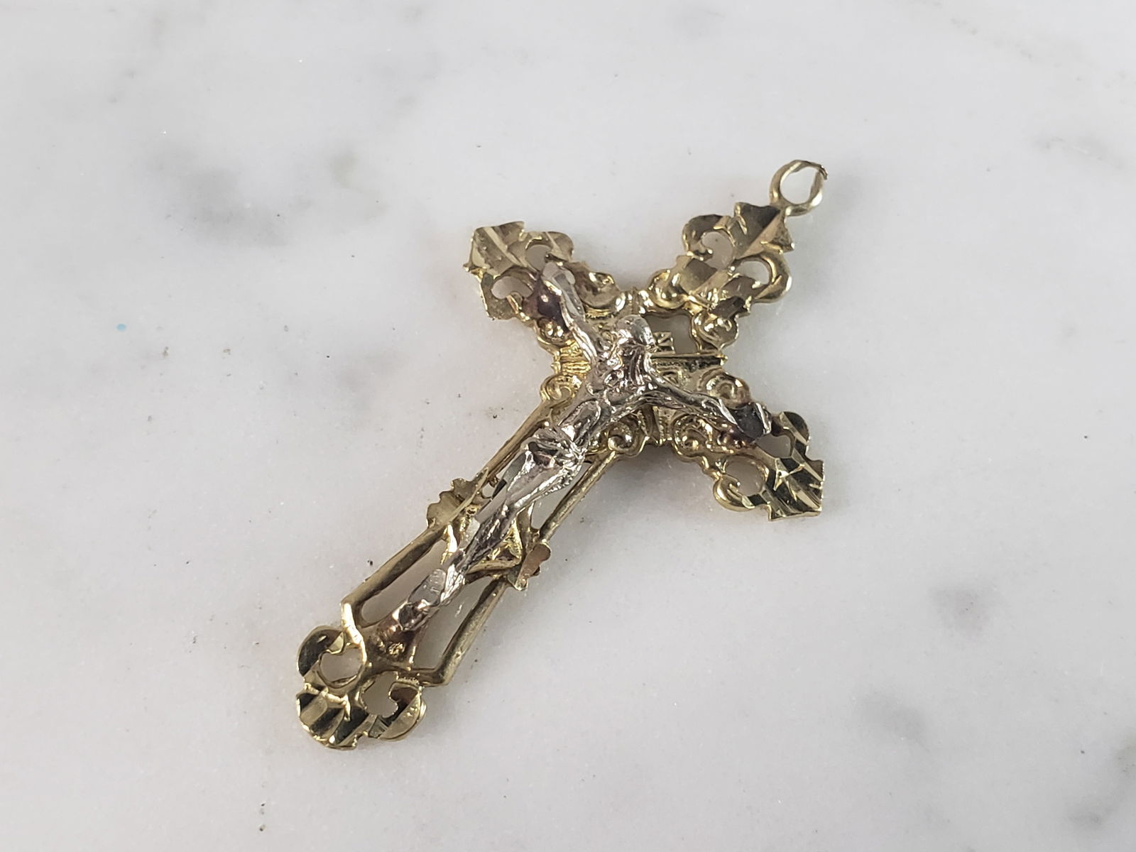 Vintage Estate 14K White & Yellow Gold Religious Cross Pendant (1 of 3)